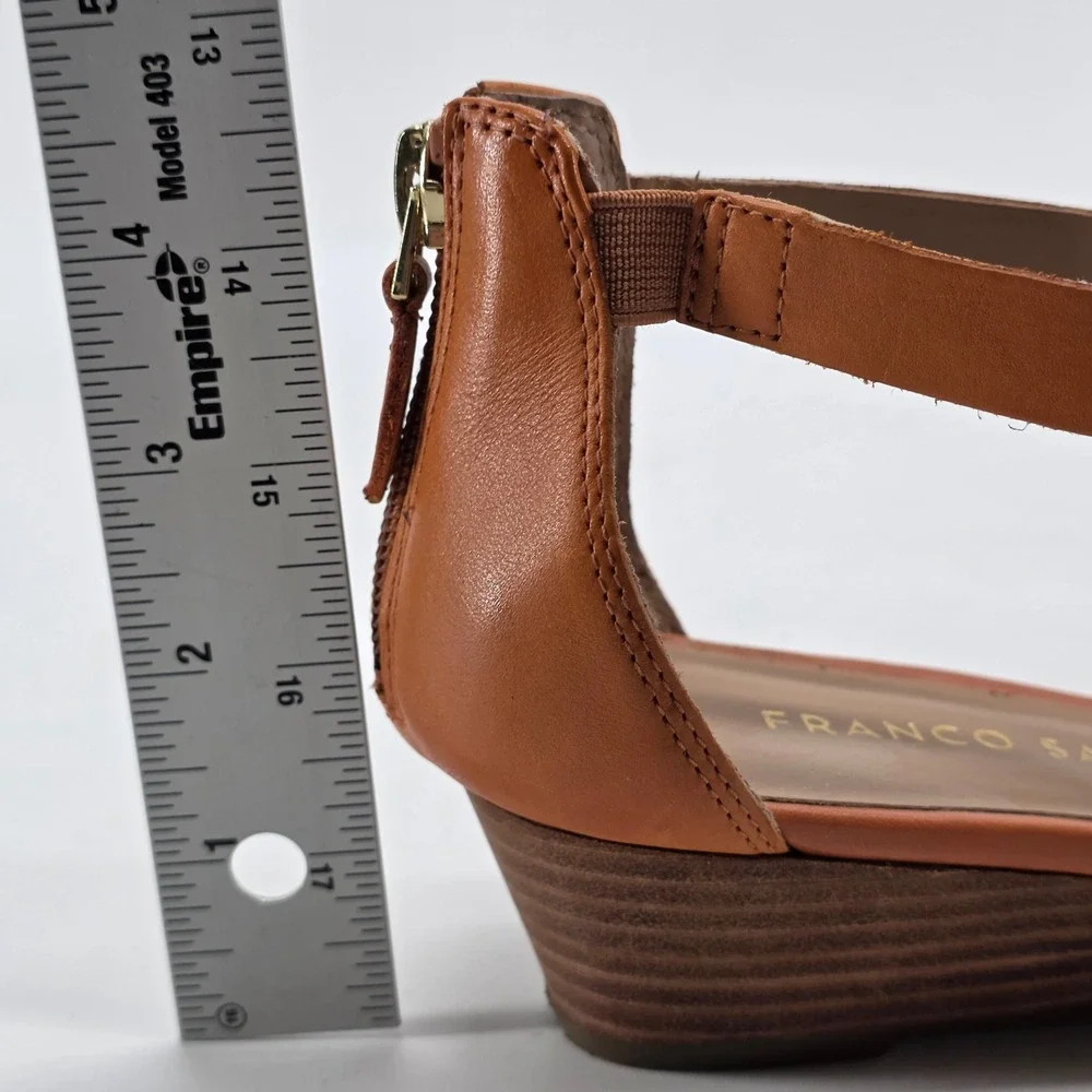 Franco Sarto Wedge Sandals Utility 7 M Cognac Tan Leather Low Heel Shoes Boho